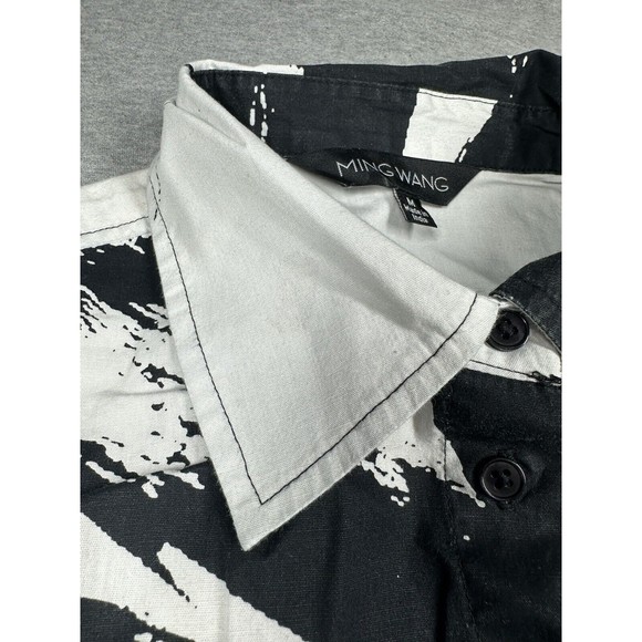 Ming Wang White Black And White Button Down Shirt Blouse Abstract Medium‎ - Picture 5 of 10